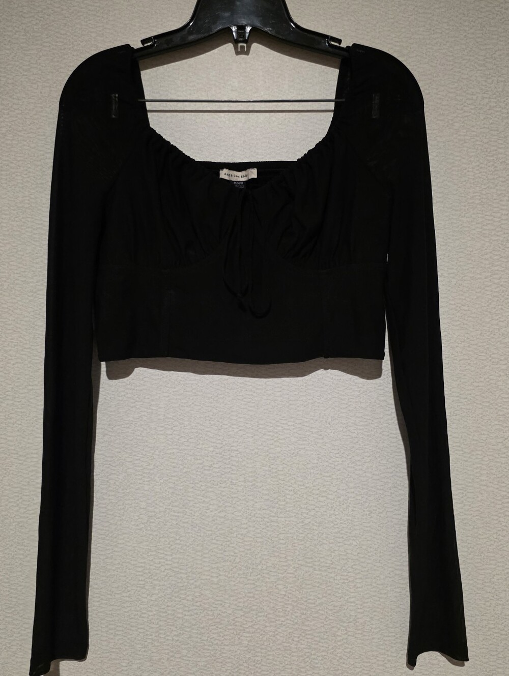 American Eagle Black Mesh Long Sleeve Crop Top Medium New - Picture 10 of 12
